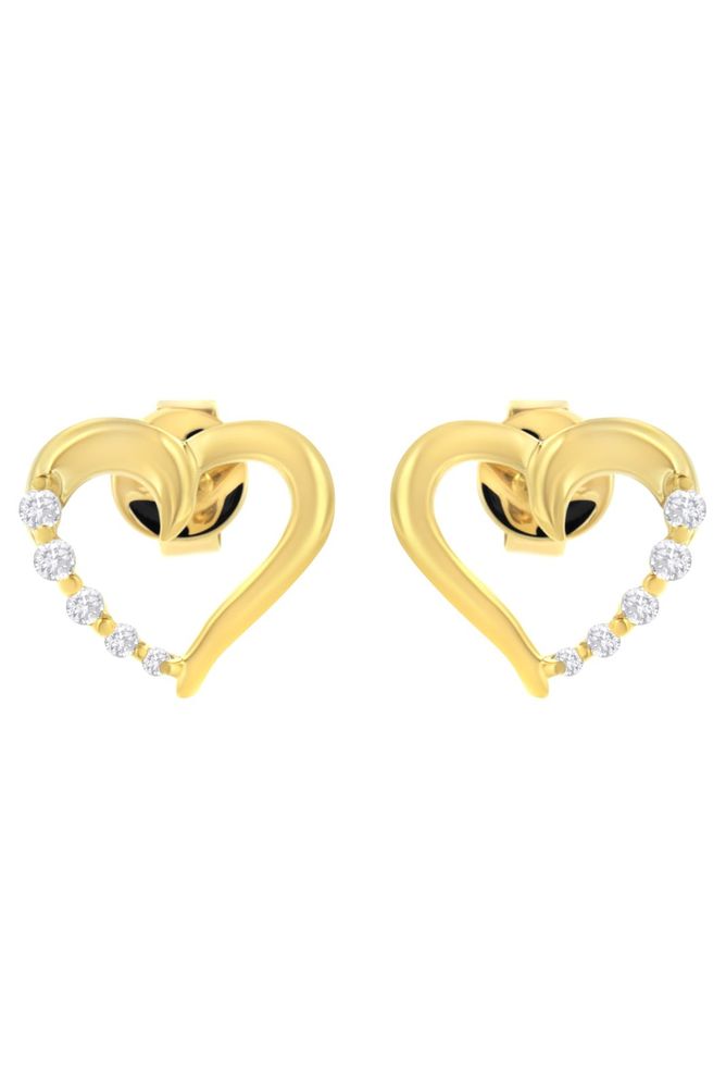 14KT Yellow Gold 1/8 cttw Diamond Journey Heart Earrings